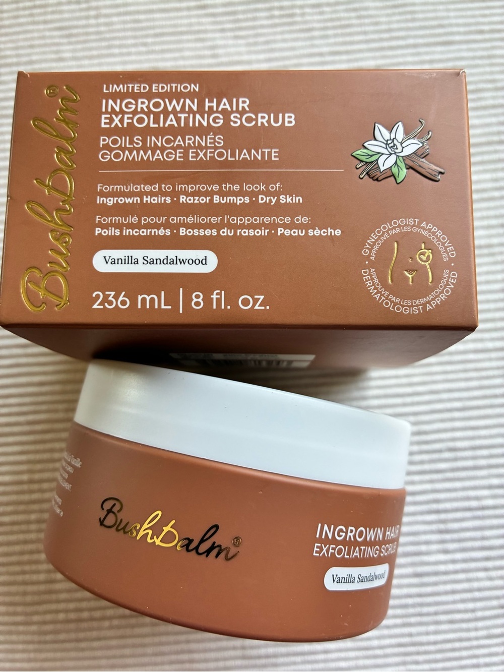 BushBalm Ingrown Hair Exfoliating Scrub scent:  Vanilla Sandalwood